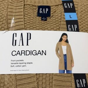 GAP Long Open-Front Cardigan in Camel Tan 100% Cotton NWT